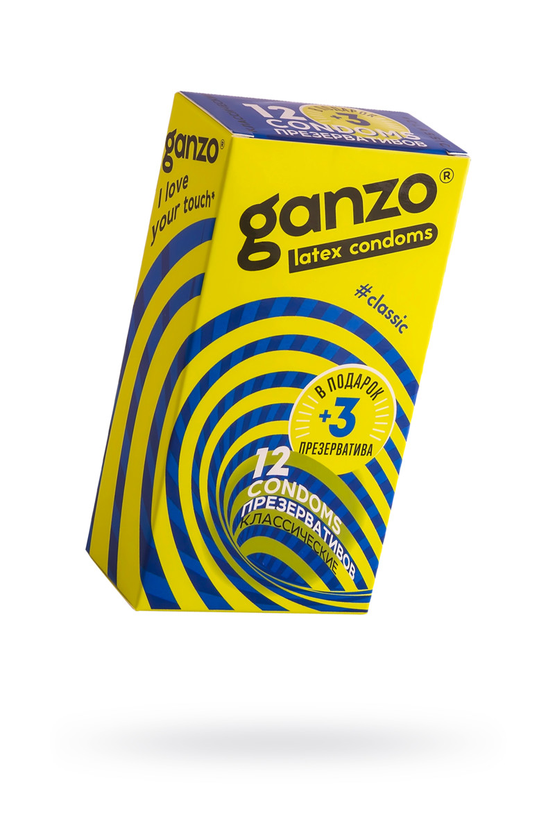 Презервативы Ganzo, classic, классические, латекс, двойная смазка, 18,5 см, 5,2 см, 15 шт.