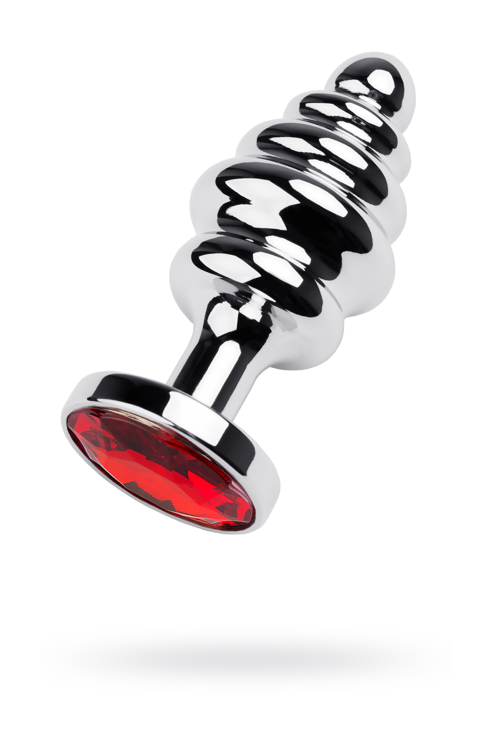 Анальная втулка Metal by TOYFA, металл, серебристая, с кристаллом цвета рубин, 7,2 см, Ø 2,9 см, 135