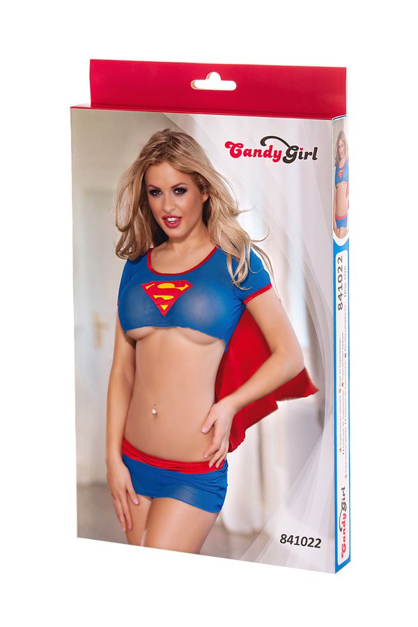 Костюм супервуман (топ, юбка и стринги) сине-красный-OS