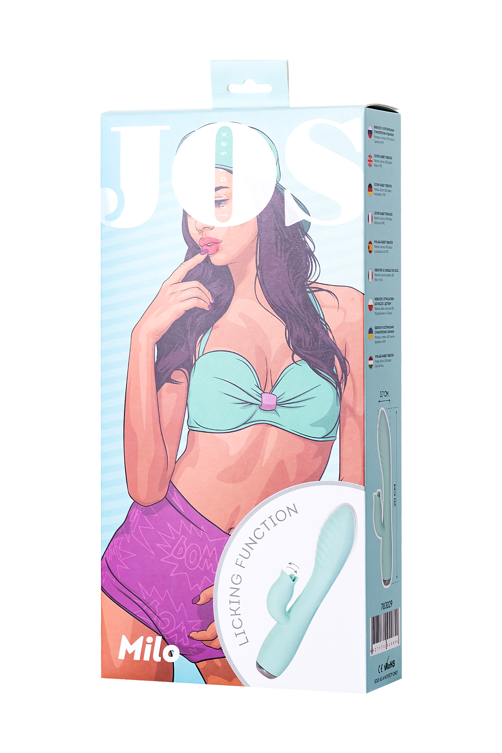 Вибратор с клиторальным стимулятором и язычком, JOS MILO, силикон, мятный, 20 см