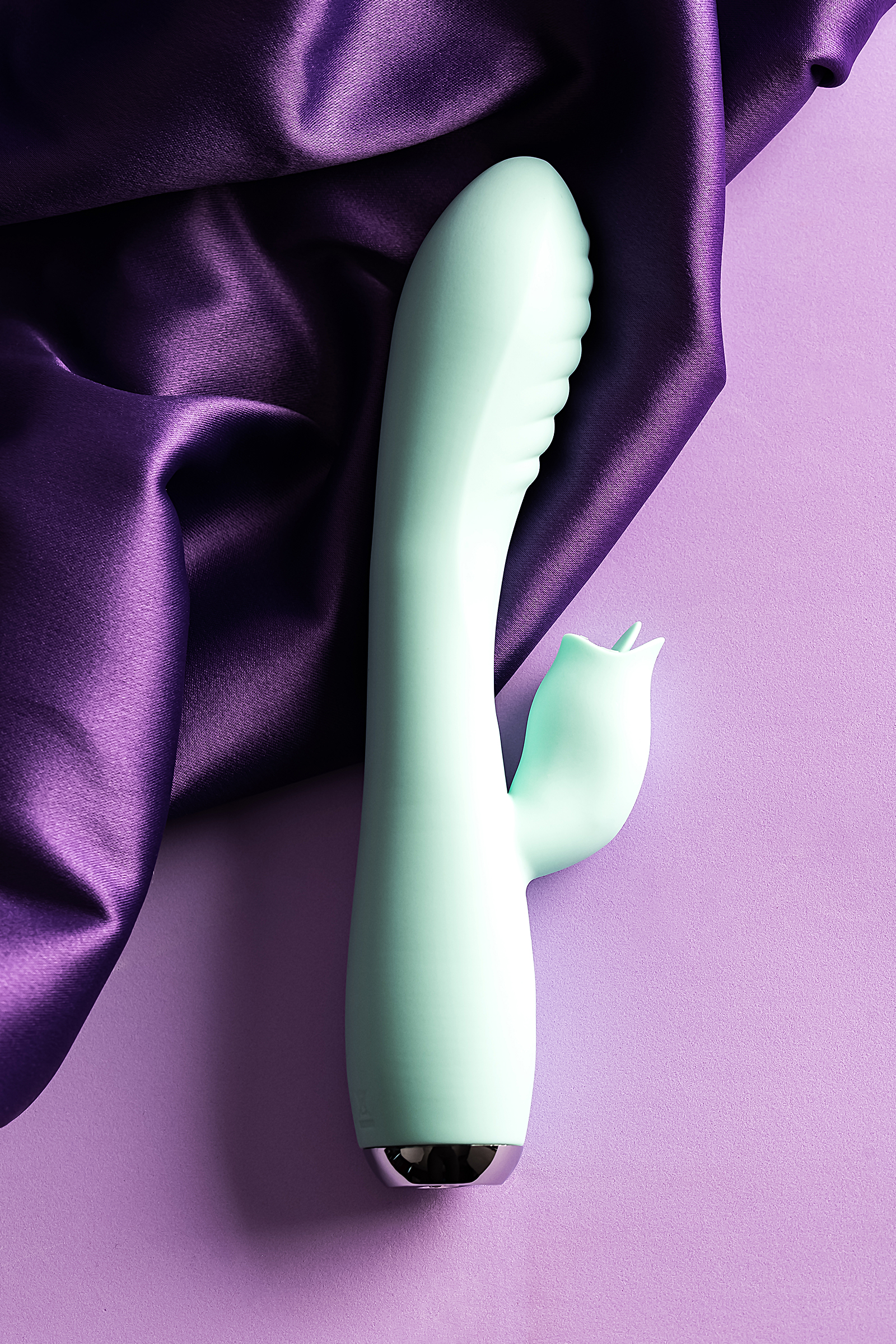 Вибратор с клиторальным стимулятором и язычком, JOS MILO, силикон, мятный, 20 см