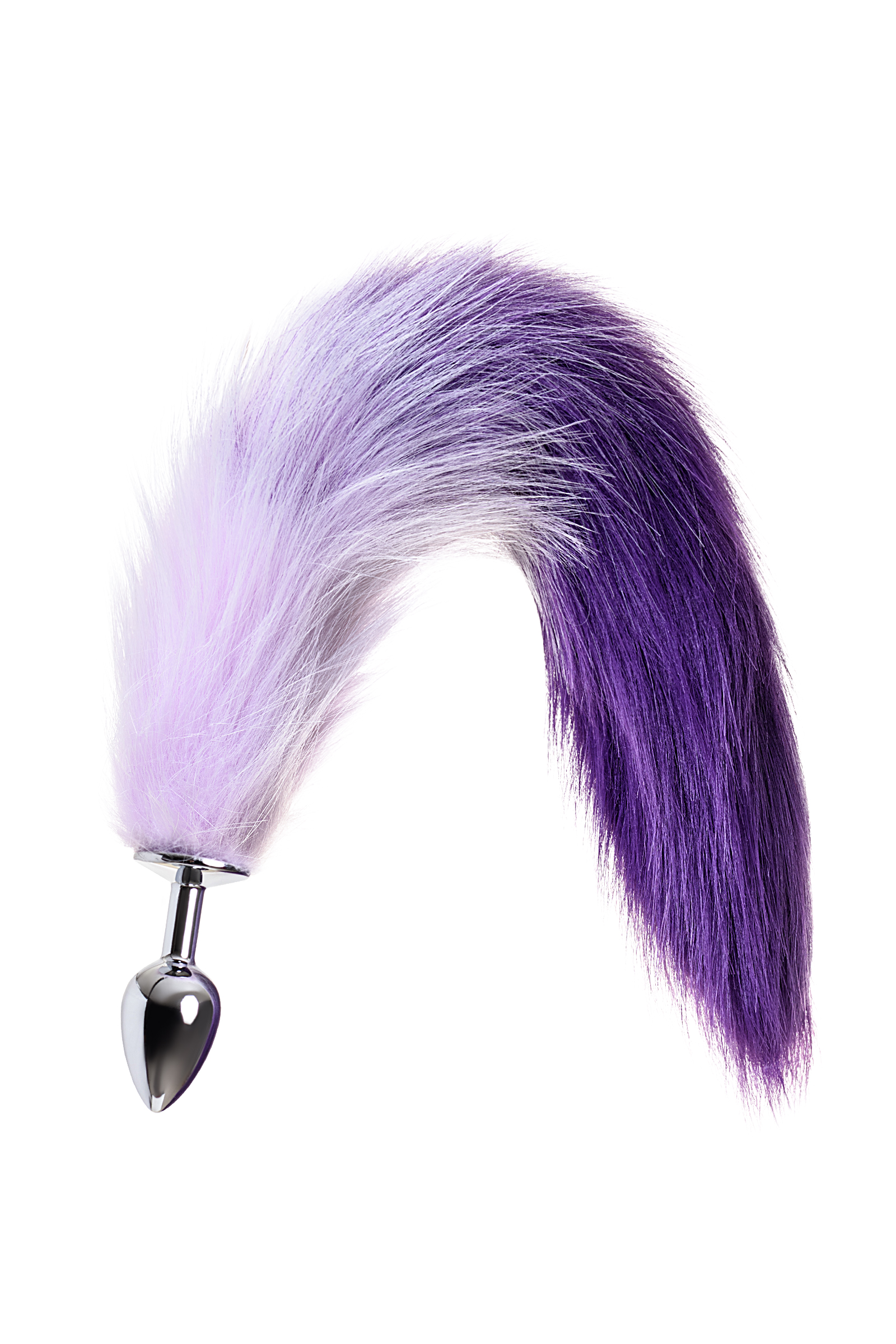 Анальная втулка Metal by TOYFA с бело-фиолетовым хвостом, металл, серебристый, 45 см, Ø 2,7 см