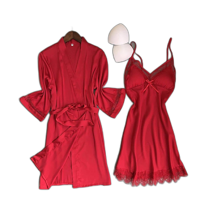 Комплект сорочка и халат бордовый, размер L