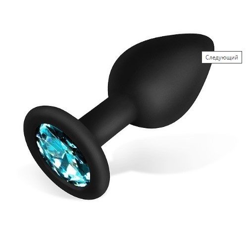 ВТУЛКА АНАЛЬНАЯ, L 73 мм D 30 мм, чёрная, цвет кристалла голубой, силикон
