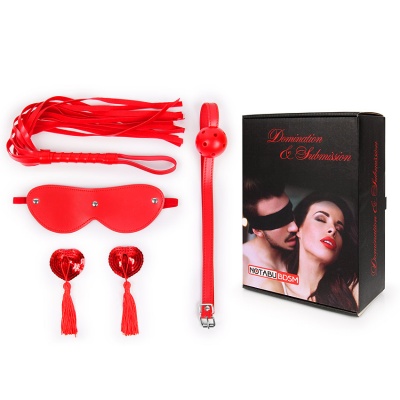 НАБОР (маска, кляп, пэстисы, плётка) цвет красный