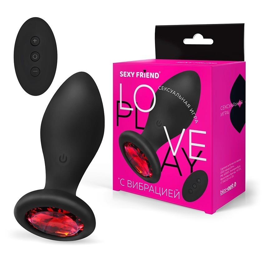 ВТУЛКА С ВИБРАЦИЕЙ чёрный, цвет кристалла красный, 10 режимов вибрации, L 90 мм D 35 мм, дистанционн