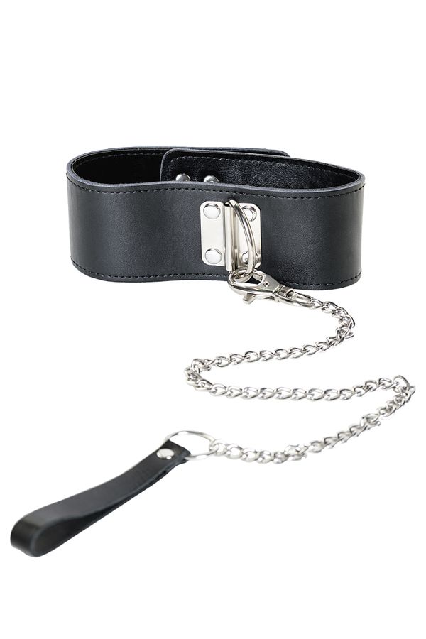 Ошейник кожаный с поводком черный