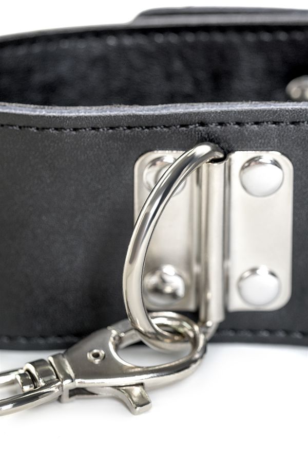 Ошейник кожаный с поводком черный