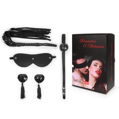 НАБОР (маска, кляп, пэстисы, плётка) цвет чёрный
