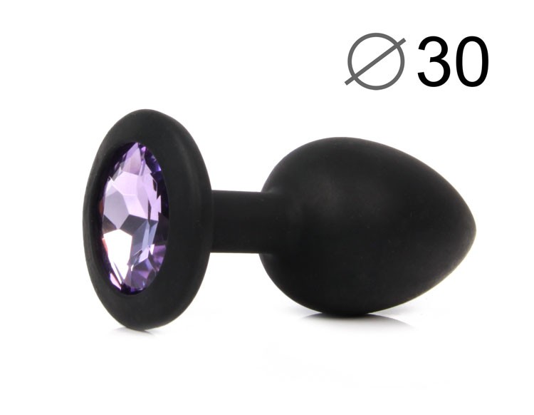 ВТУЛКА АНАЛЬНАЯ, L 73 мм D 30 мм, чёрная, цвет кристалла светло-фиолетовый, силикон